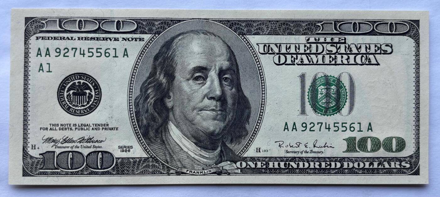 【礼羽收藏】🌏世界钱币拍卖第130期 1996版 大头100美 首发大头 AAA首发冠号 全新UNC 实物图