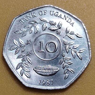 布加迪🐬～世界钱币(上海)🌾第 283 期 /  各国套币和散币 - 乌干达🇺🇬 1987年 10先令