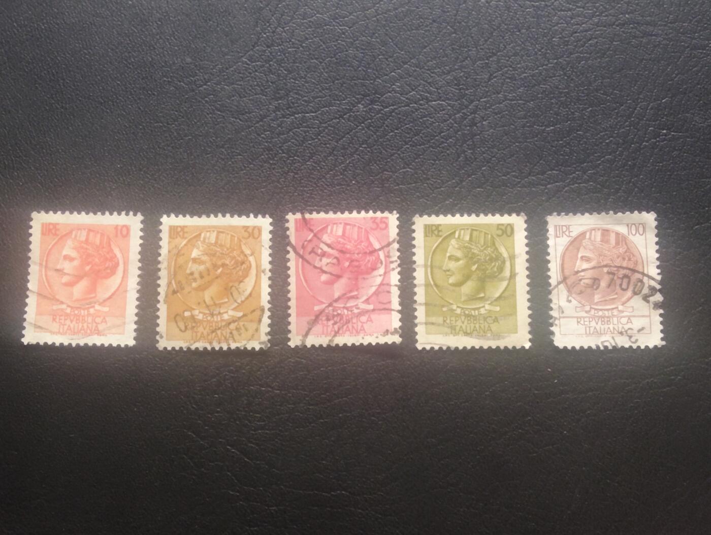 荟藏特别场次第十一期——“邮通万国花纸头”（价格低至0.1元） 意大利女神系列普票信销五张套票 10+30+35+50+100里拉