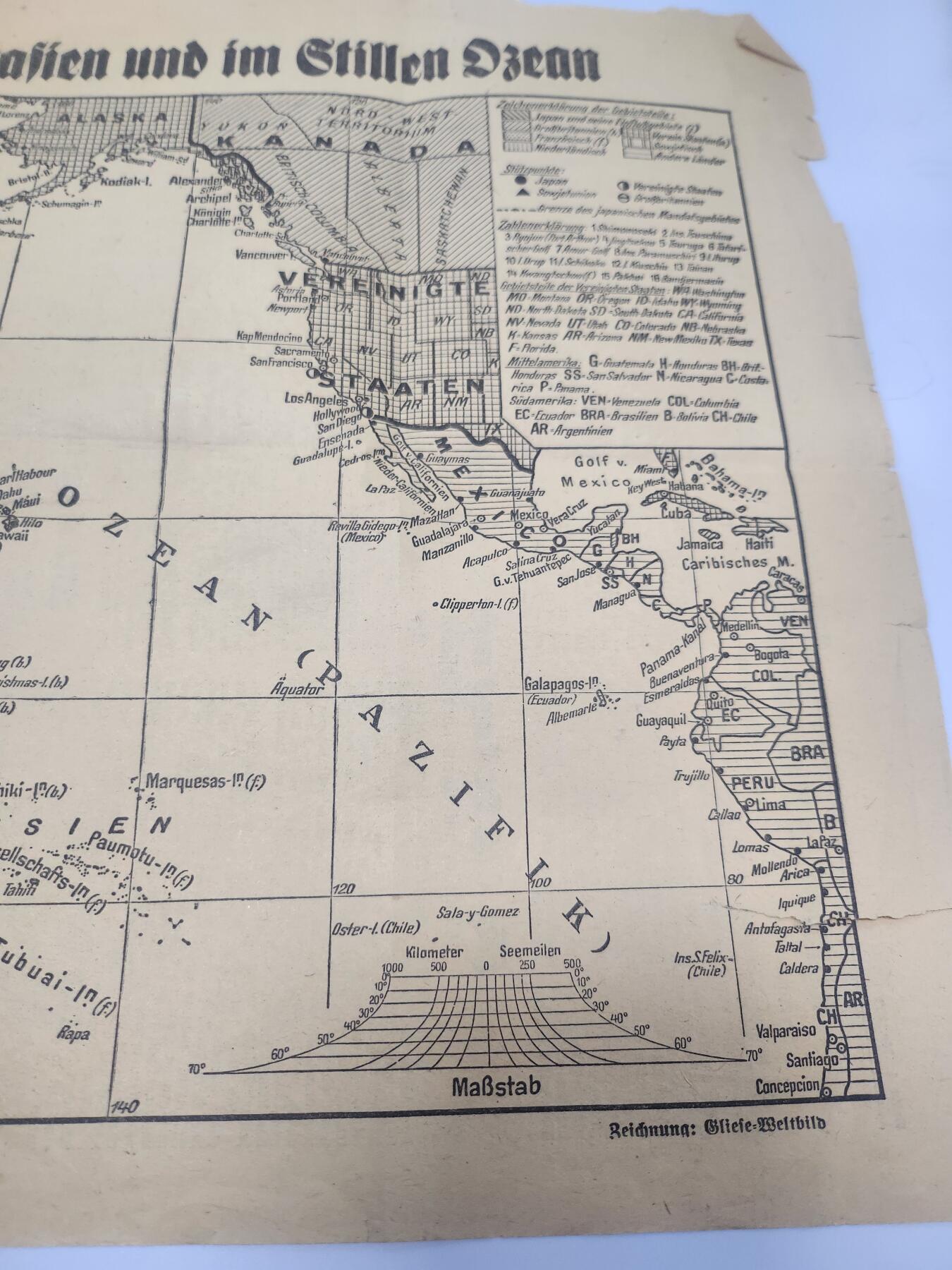 南水社第4次拍卖  二战德国《亚洲及太平洋战场》报纸地图整版 上阿尔高伊民族报