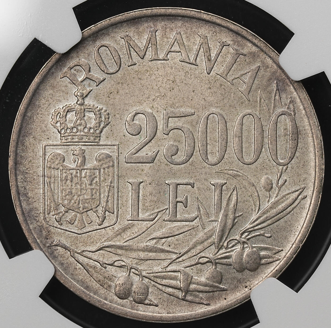 修遠堂世界钱币第109期 NGC MS64 1946年罗马尼亚米哈伊一世25000列伊银币