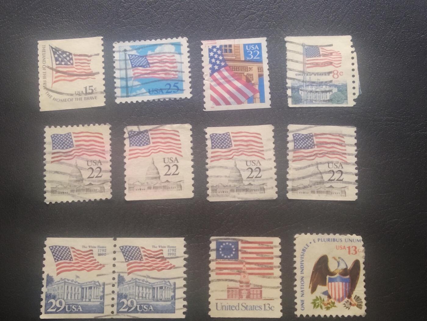 荟藏特别场次第十一期——“邮通万国花纸头”（价格低至0.1元） 美国国旗普票信销12张 含一张双联