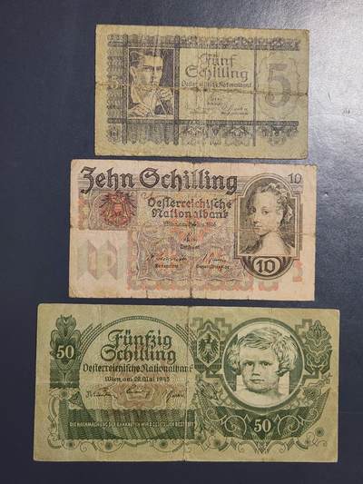 3月25号晚上8点 外国纸币自动截拍第45场 - 奥地利 1945-1946年 5,10,50先令 稀少品种