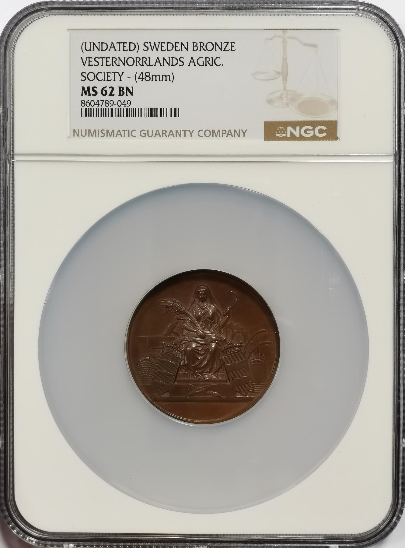 博洋堂“芳菲春韵”3月精品大拍专场暨第166期（全场包邮） NGC MS62BN 瑞典西诺尔兰农业协会纪念大铜章，48mm