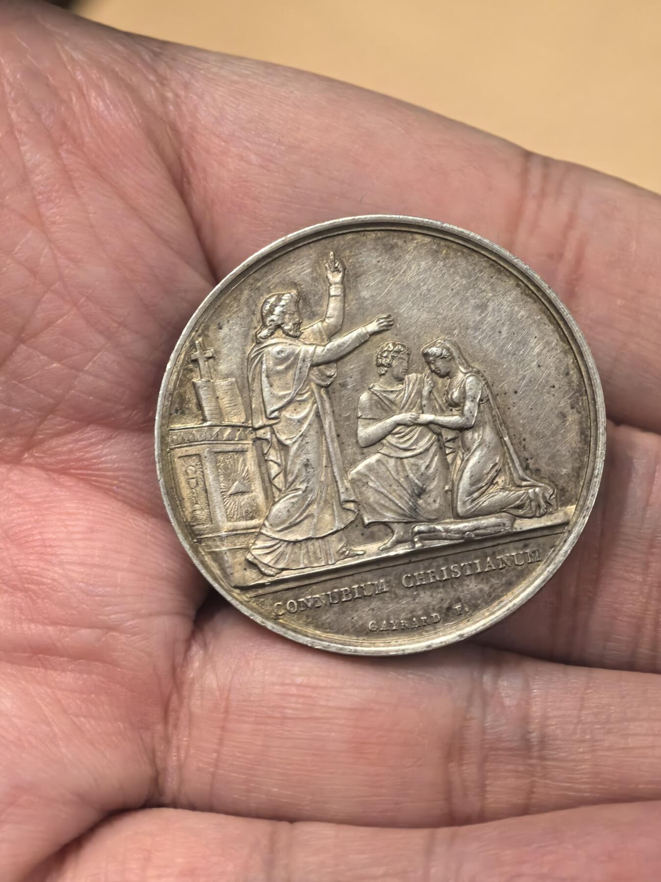 欧洲银章铜章 带原装原盒的1885年巴约讷博览会银质奖章纯银银章50克