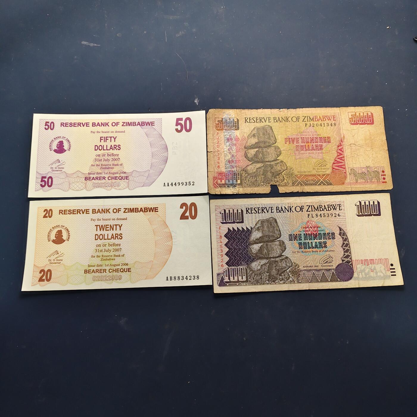 【全场包邮】纯粹捡漏拍514场 【纸钞】津巴布韦各年份各面值非全新纸钞4枚一组