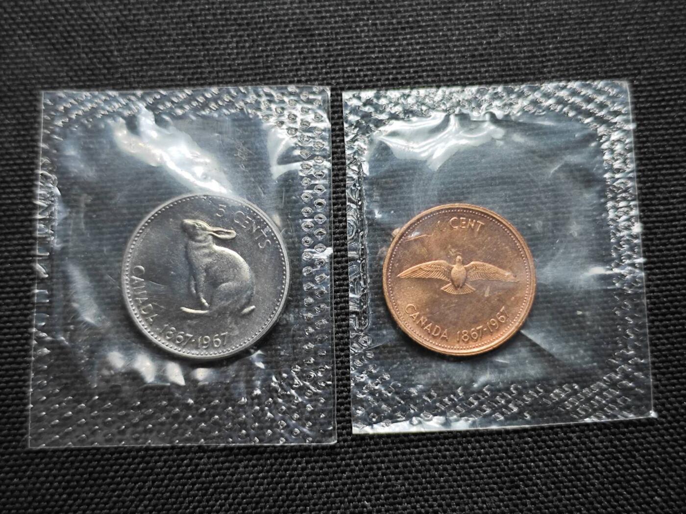 KK钱币收藏小铺   套币专场 2月预留时间 周末发货  1967加拿大建国200周年纪念1/5分 精制币 原塑封