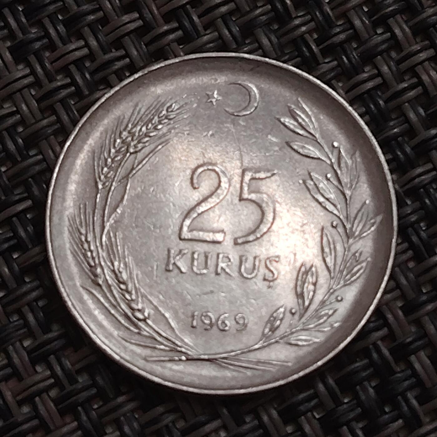 布加迪🐬～世界钱币(上海)🌾第 283 期 /  各国套币和散币 土耳其🇹🇷 1969年 25库鲁斯