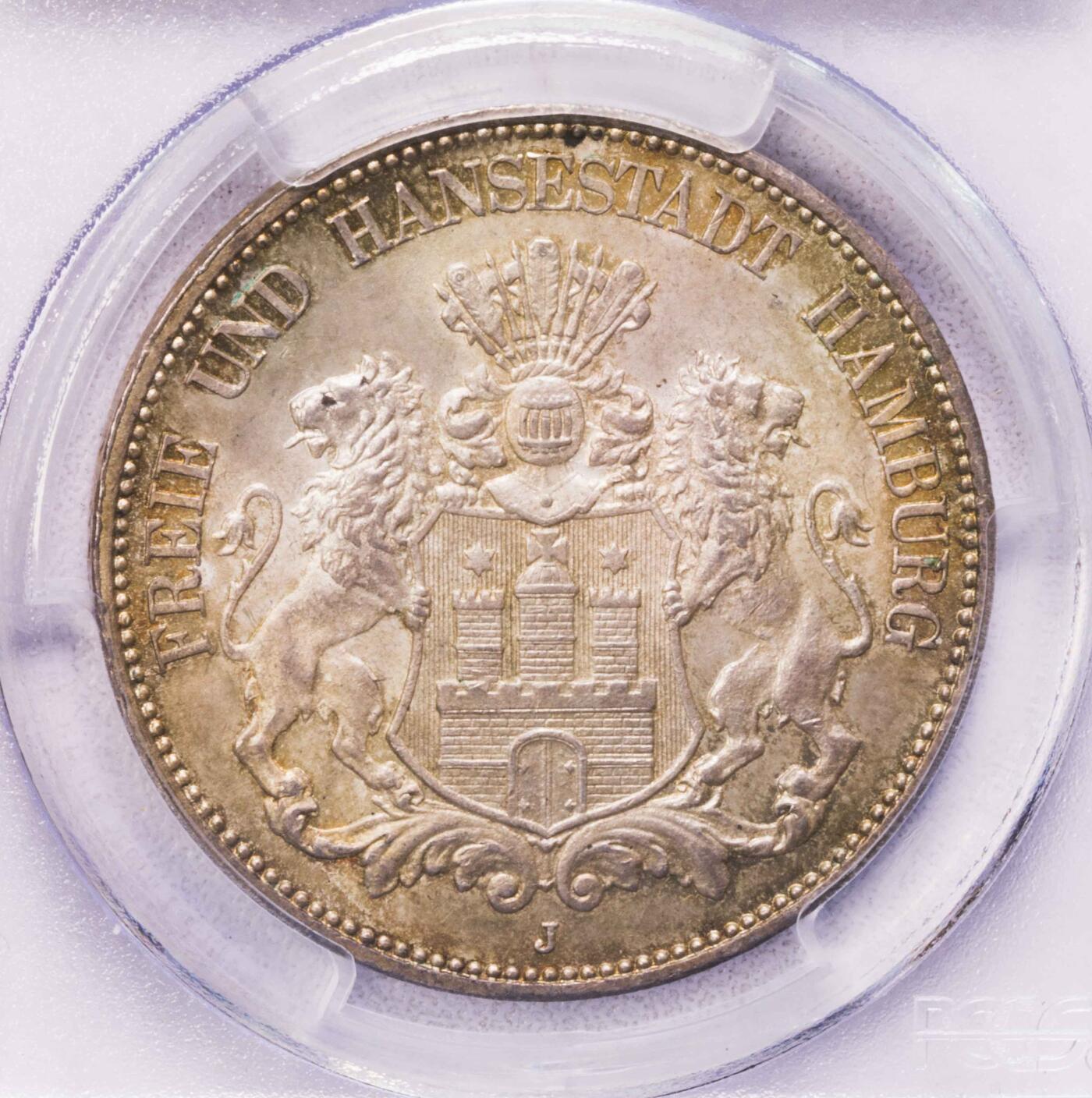 PCGS-MS66 1913汉堡5马克 冠军顶级状态