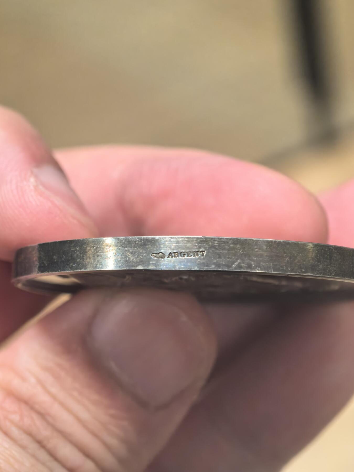 欧洲银章铜章 带原装原盒的1885年巴约讷博览会银质奖章纯银银章50克