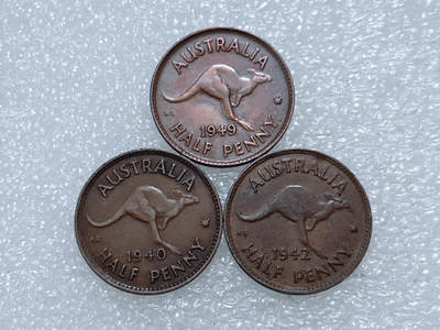 第一海外回流一元起拍收藏 散集专场  第305期 - 澳大利亚40年代1/2便士铜币 3枚 乔治六世版
