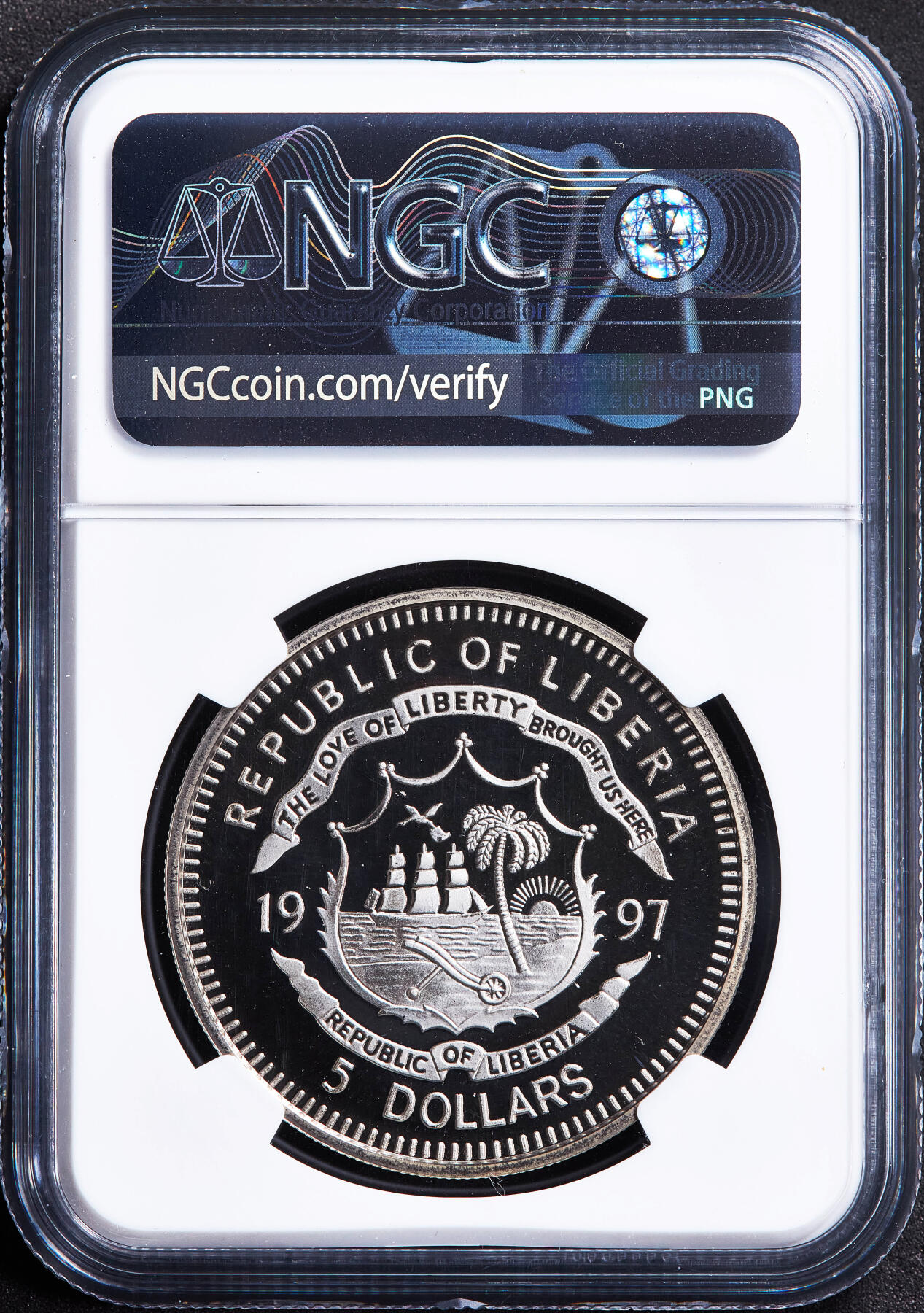 【俄甄集藏】2026年(050)04-01星期三 晚 19:30 全场包邮 利比里亚1997年纪念邓小平逝世5元精制克朗型纪念币，NGC PF69UC，重26克，直径38mm，经典品种