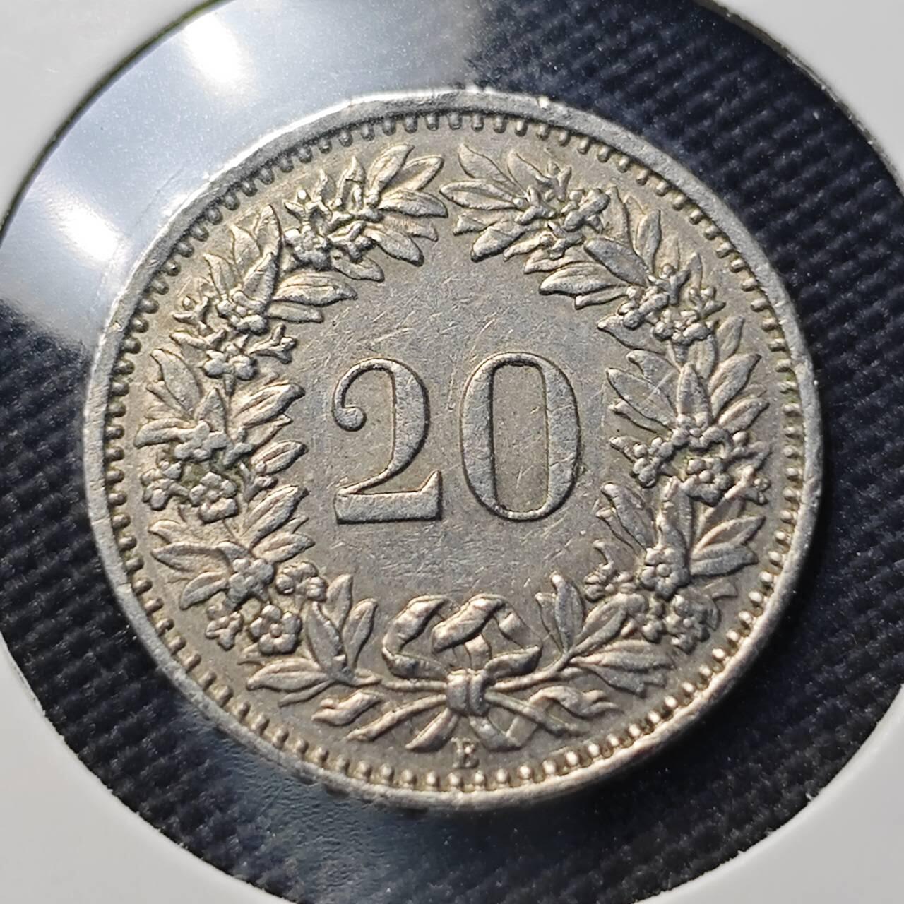 KK钱币收藏小铺  第406期 2月预留时间 周末发货  1956瑞士20分