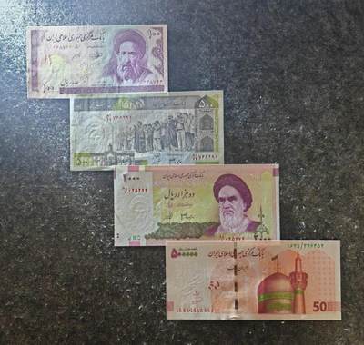 【礼羽收藏】🌏世界钱币拍卖第130期 - (一组4张) 亚洲 伊朗 100.500.2000.500000 全新UNC