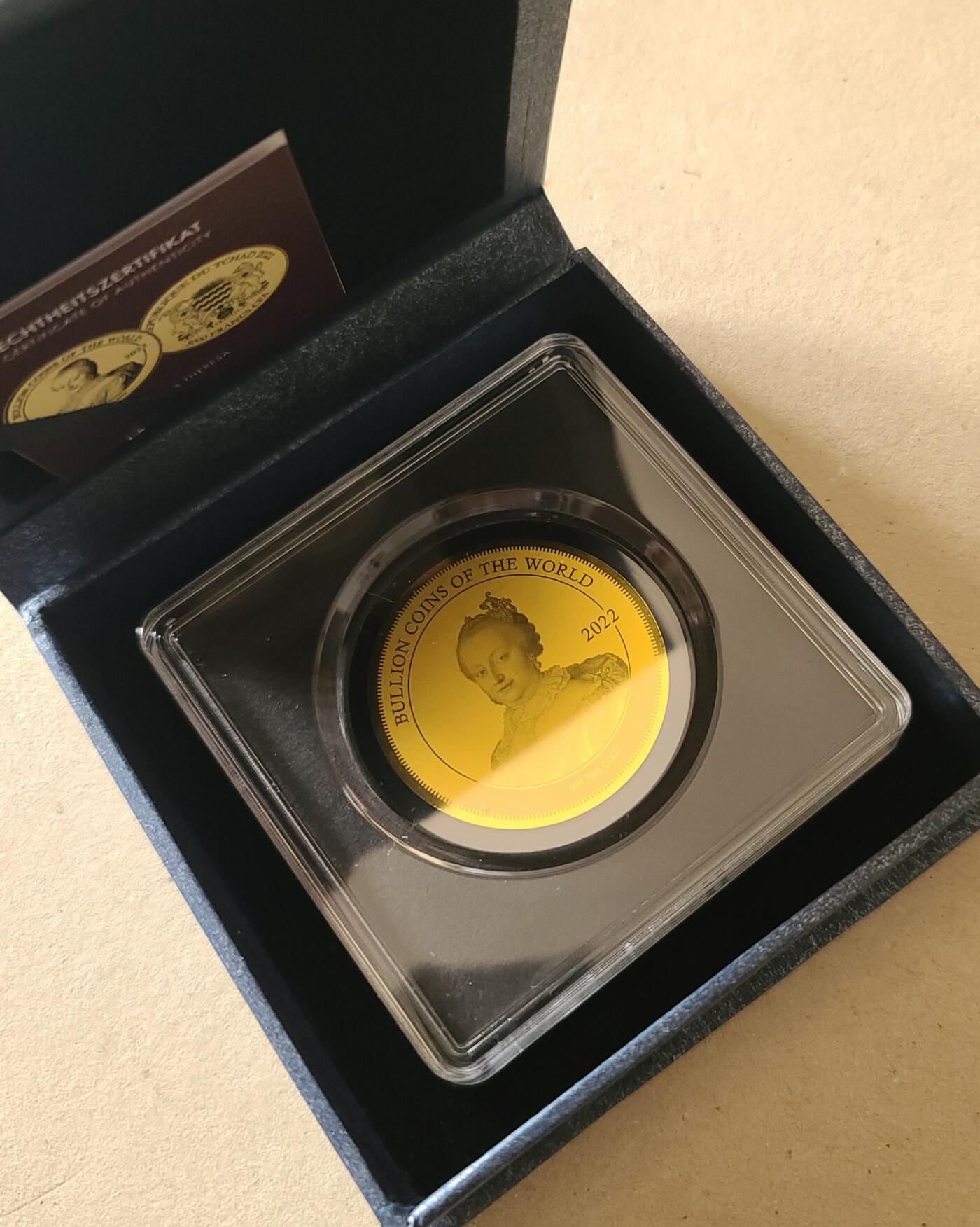 【币将精彩】世界钱币拍卖（2026-4-8） 乍得2022年玛利亚特蕾莎1/200盎司金币带证书（后配包装）