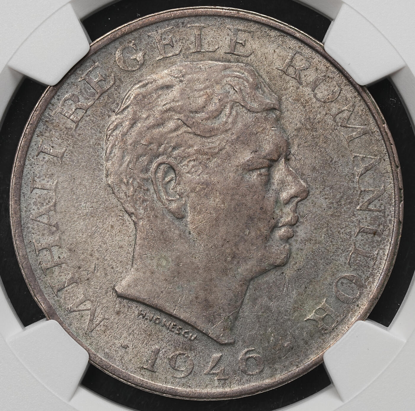 修遠堂世界钱币第109期 NGC AU58 1946年罗马尼亚米哈伊一世100000列伊银币