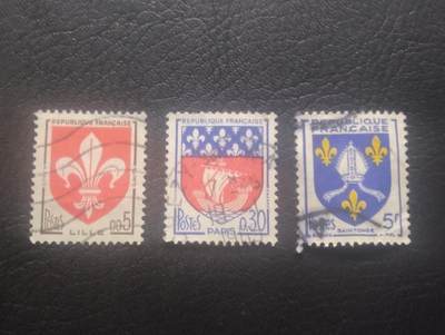 荟藏特别场次第十一期——“邮通万国花纸头”（价格低至0.1元） - 法国大区徽章普票信销三张套票 0.05+0.3+5法郎