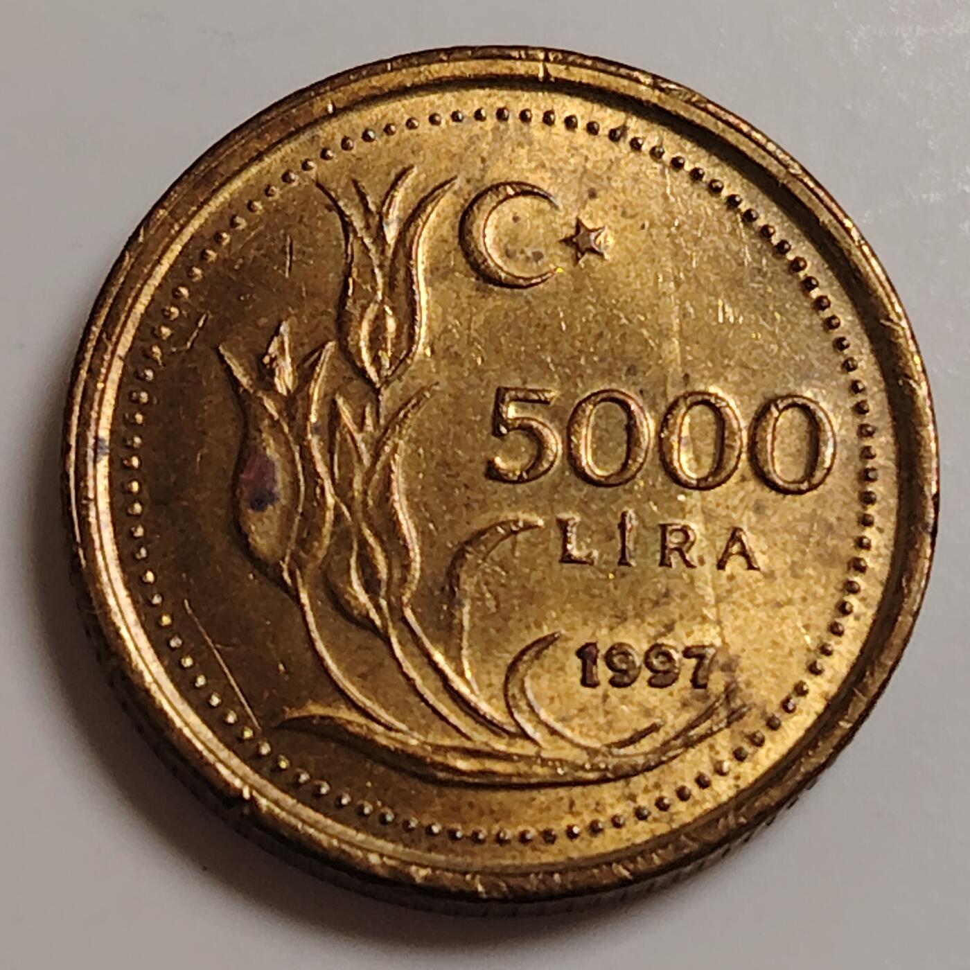 布加迪🐬～世界钱币(上海)🌾第 283 期 /  各国套币和散币 土耳其🇹🇷 1997年 5000里拉