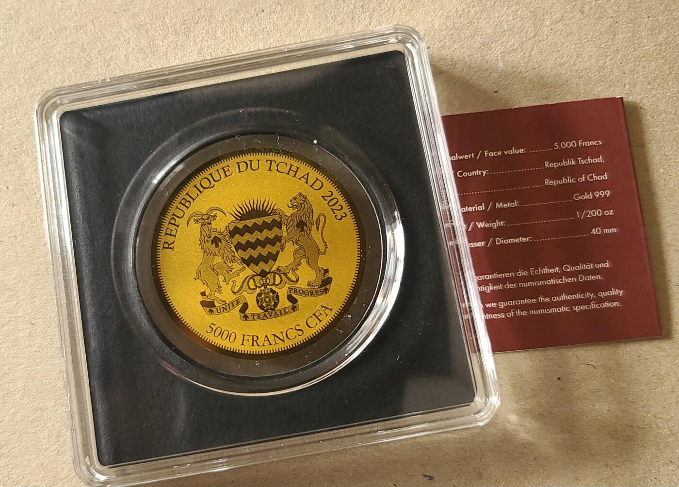 【币将精彩】世界钱币拍卖（2026-4-15） 乍得2023年不列颠尼亚1/200盎司金币带证书（后配包装）