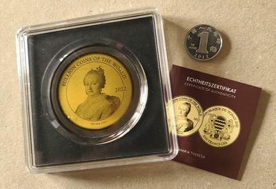 【币将精彩】世界钱币拍卖（2026-4-8） - 乍得2022年玛利亚特蕾莎1/200盎司金币带证书（后配包装）