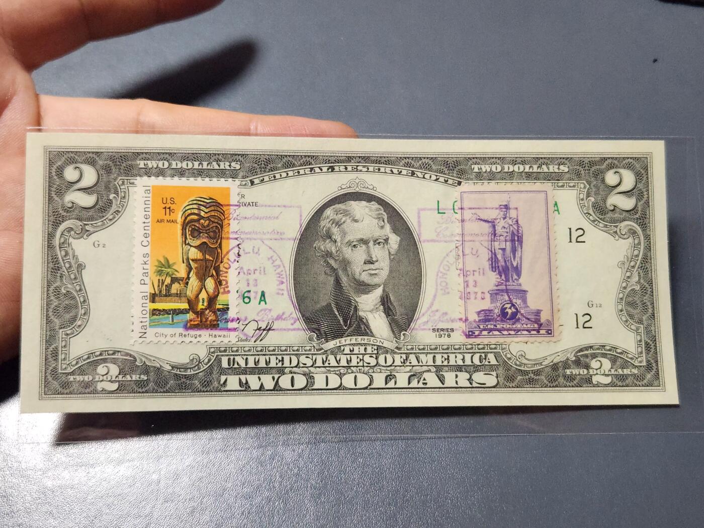 3月25号晚上8点 外国纸币自动截拍第45场 美国2美元 加贴 全新 极少