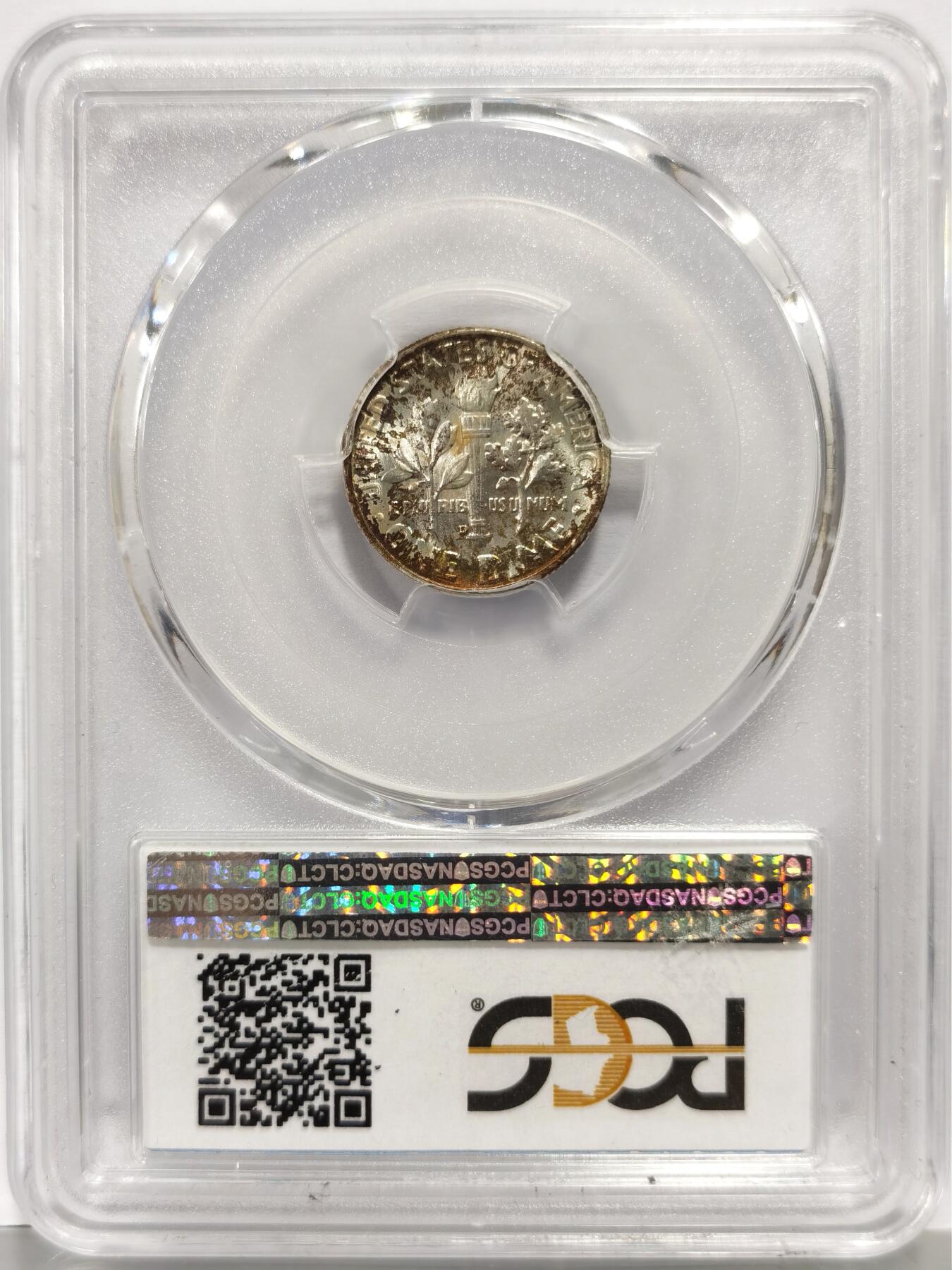 博洋堂“芳菲春韵”3月精品大拍专场暨第166期（全场包邮） PCGS MS66FB 美国1958年D罗斯福10分银币，五彩包浆，高分少见-3