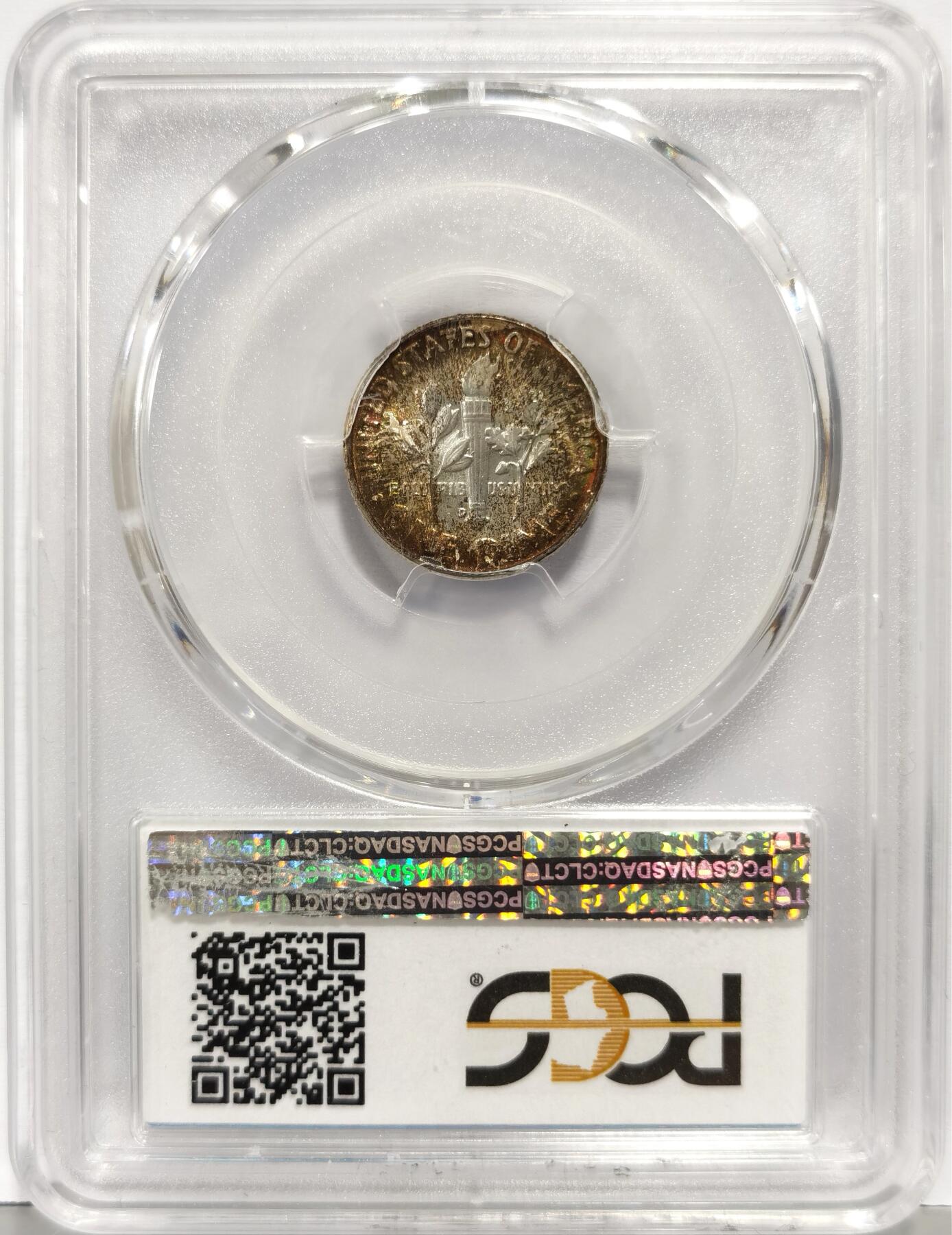 博洋堂“芳菲春韵”3月精品大拍专场暨第166期（全场包邮） PCGS MS66FB 美国1958年D罗斯福10分银币，五彩包浆，高分少见-4