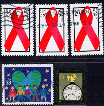 洪涛臻品批发群 精选邮票限时拍卖第1294期  - 美国 艾滋病1全 3套一起，及心形儿童画等 ，信销好品