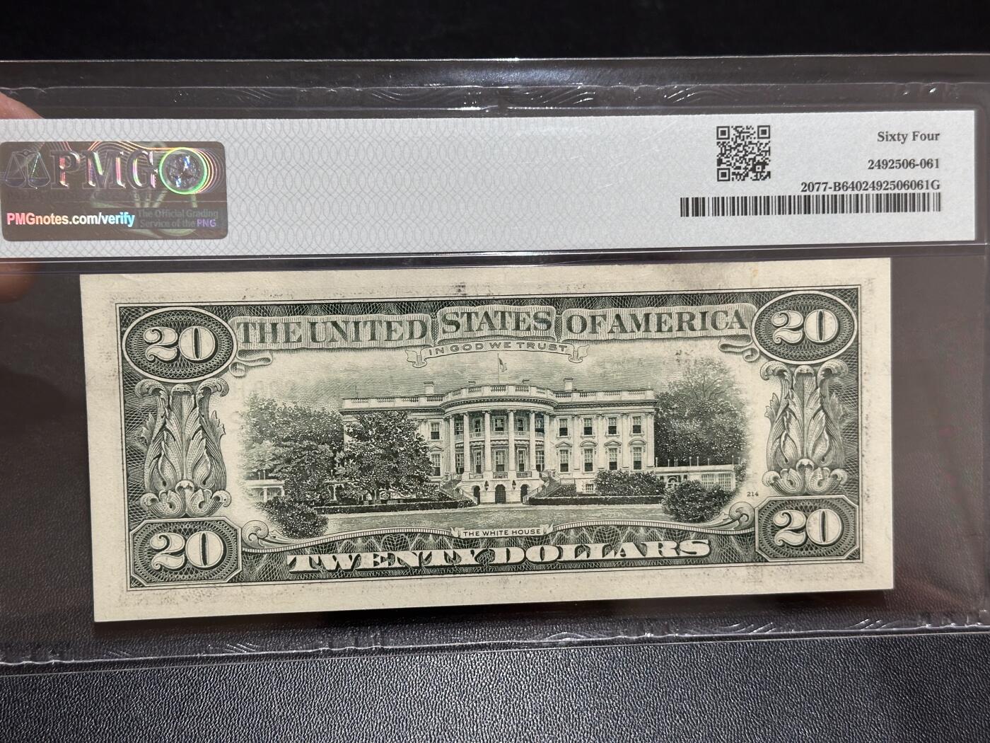 《外钞收藏家》第六百二十期（畅拍场）（长期征集拍品、欢迎藏友们联系合作） 1990年美国小头20元 PMG64 无47尾8