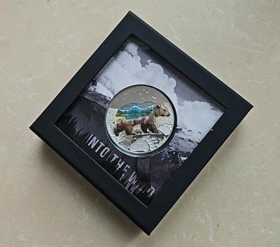 【币将精彩】世界钱币拍卖（2026-4-1） - 蒙古2021年荒野系列熊彩色银币 999银2盎司，直径50毫米，带证书包装。