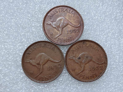 第一海外回流一元起拍收藏 散集专场  第305期 - 澳大利亚1952年1便士铜币 3枚 乔治六世版