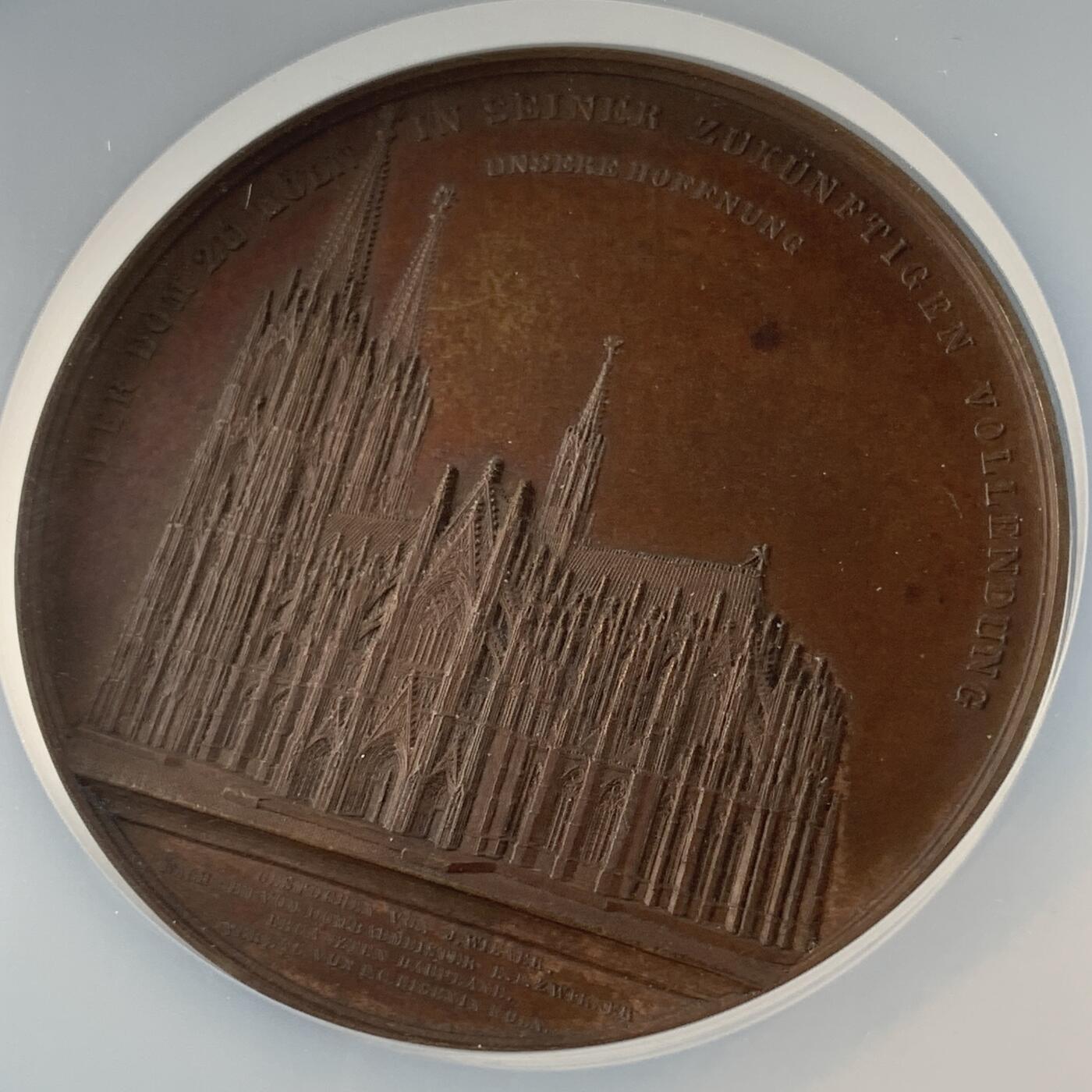 掌中浮雕-藏着的欧洲第056场 NGC MS63 : 1855年德国科隆大教堂铜章，59mm；  维纳作品集#027