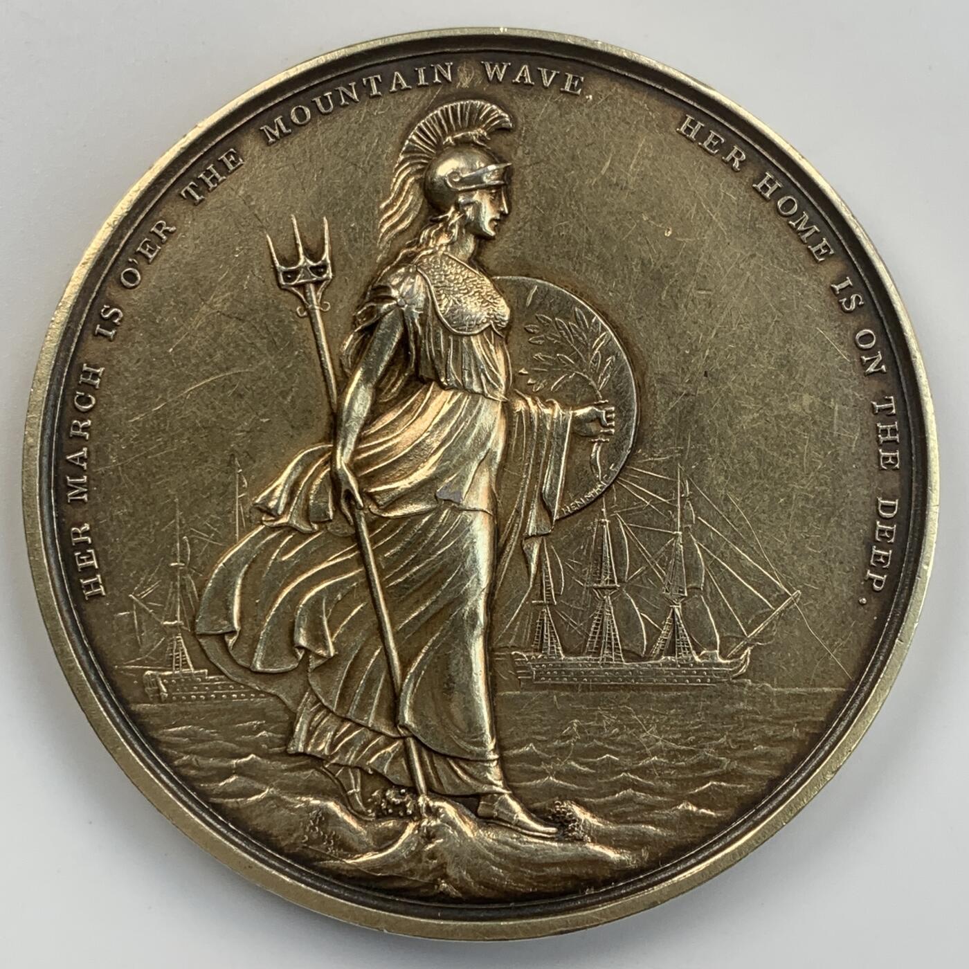 掌中浮雕-藏着的欧洲第056场 1827年英国海军上将克拉伦斯公爵纪念章（镀金银章），J Henning作品，65mm，130g