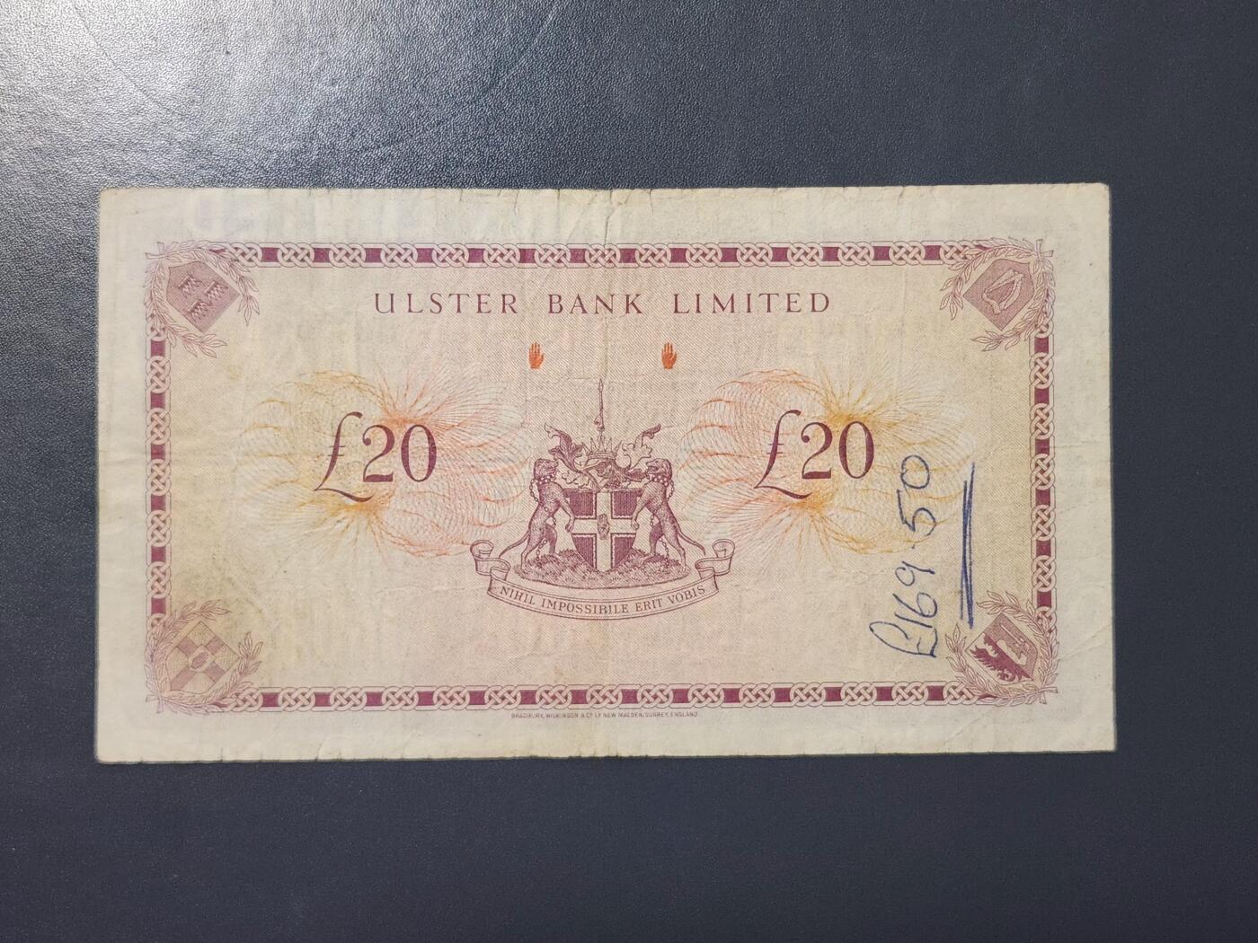 3月25号晚上8点 外国纸币自动截拍第45场 北爱尔兰1982年20镑 阿尔斯特银行 稀少