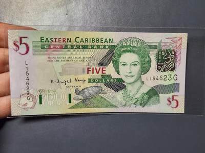 3月25号晚上8点 外国纸币自动截拍第45场 - 全新UNC 东加勒比 格林纳达（G标识）2003年5元