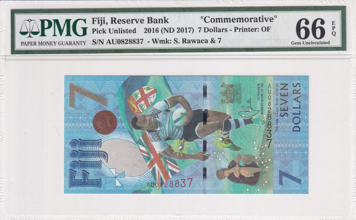 【礼羽收藏】🌏世界钱币拍卖第130期 【PMG66】大洋洲 斐济 2017年 荣获里约奥运会7人制橄榄球冠军 纪念钞 AU首冠