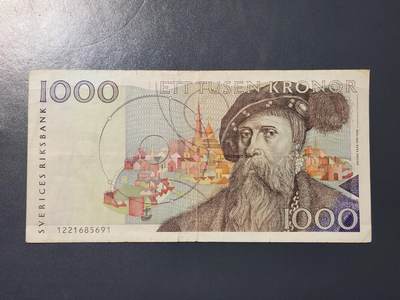 3月25号晚上8点 外国纸币自动截拍第45场 - 瑞典 1991年1000克朗 初版 稀少