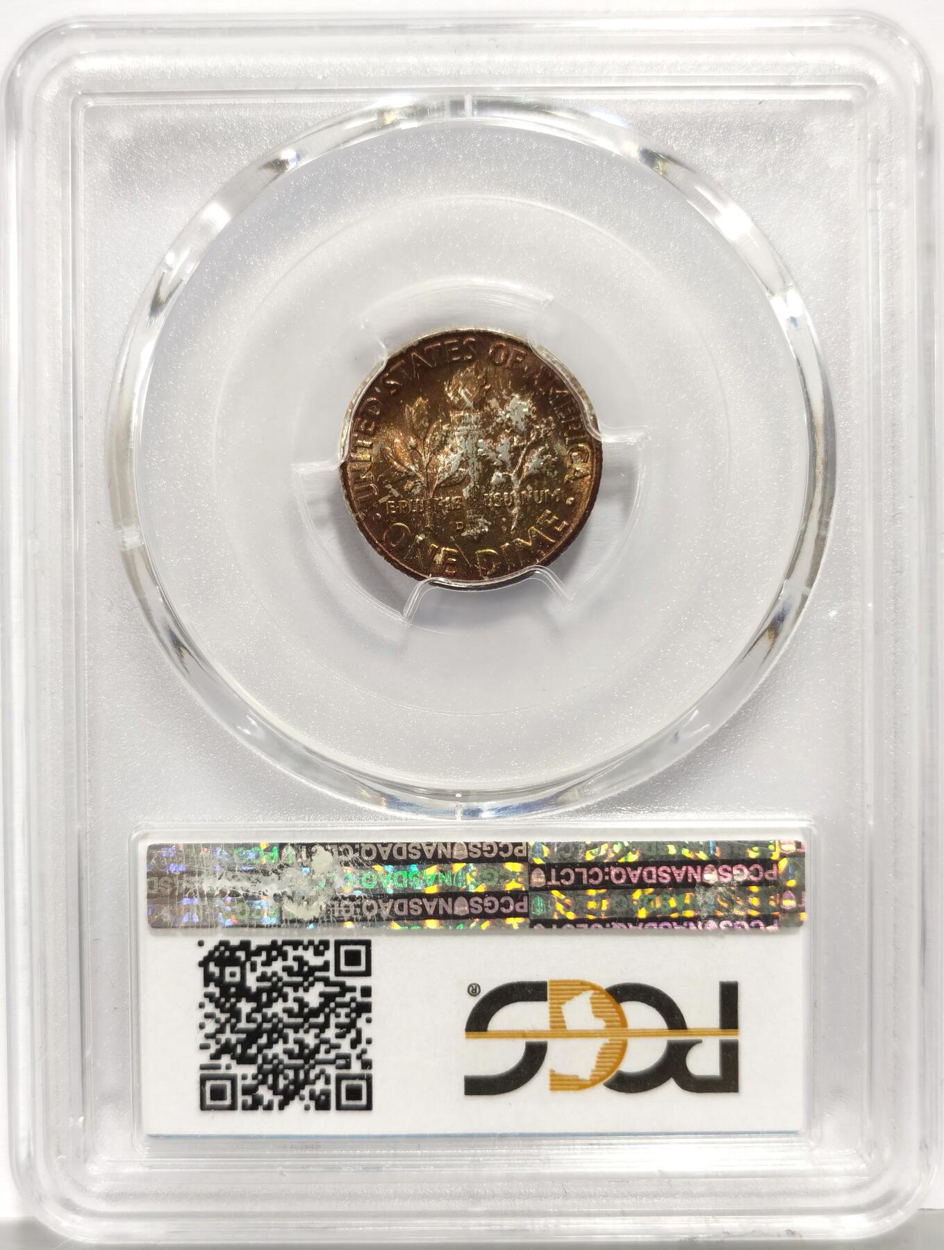 博洋堂“芳菲春韵”3月精品大拍专场暨第166期（全场包邮） PCGS MS66FB 美国1958年D罗斯福10分银币，五彩包浆，高分少见-2