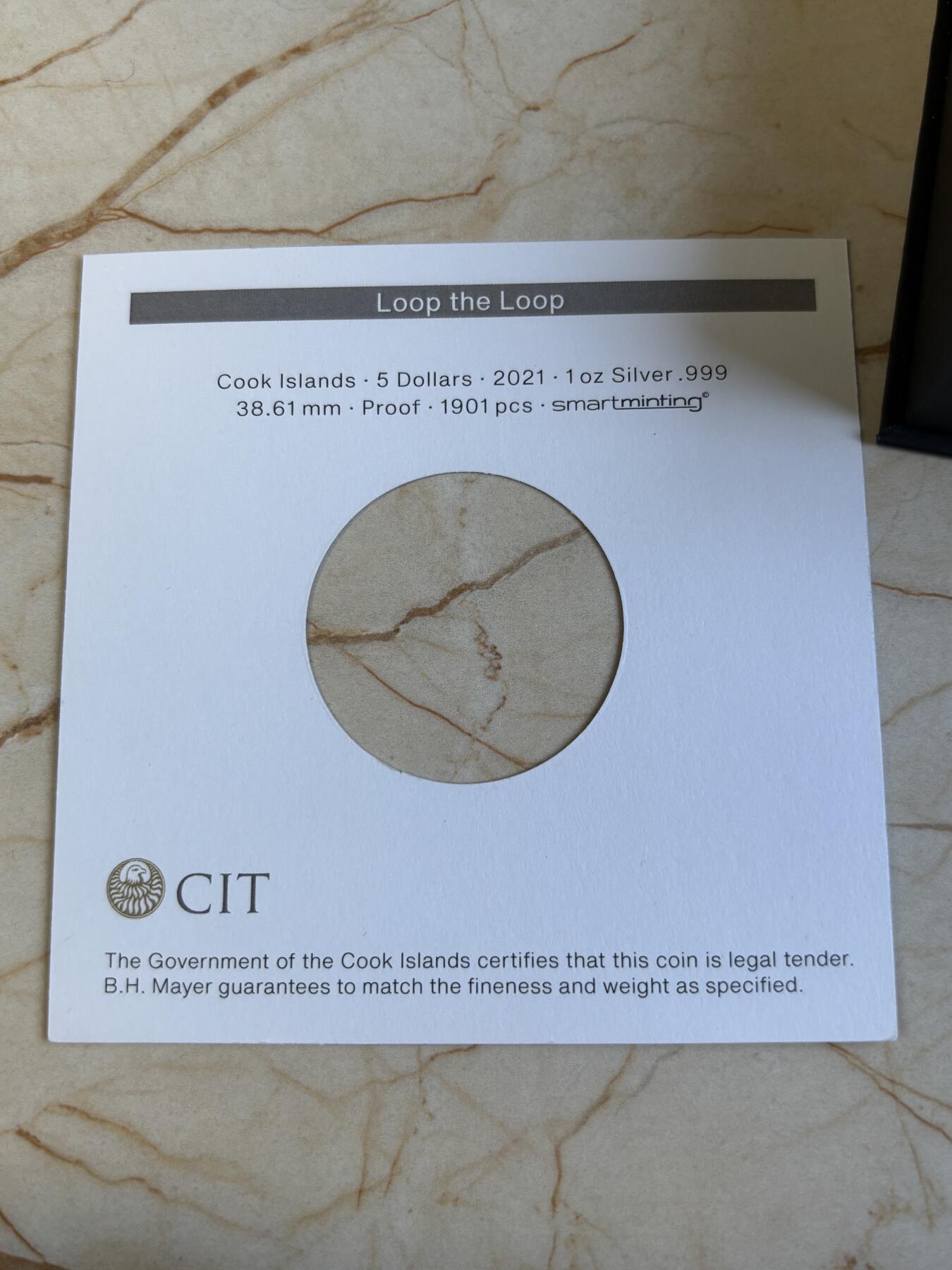 第195期拍卖 库克2021年摩天轮双面高浮雕1盎司纪念银币，999银，发行1901枚，有小丝