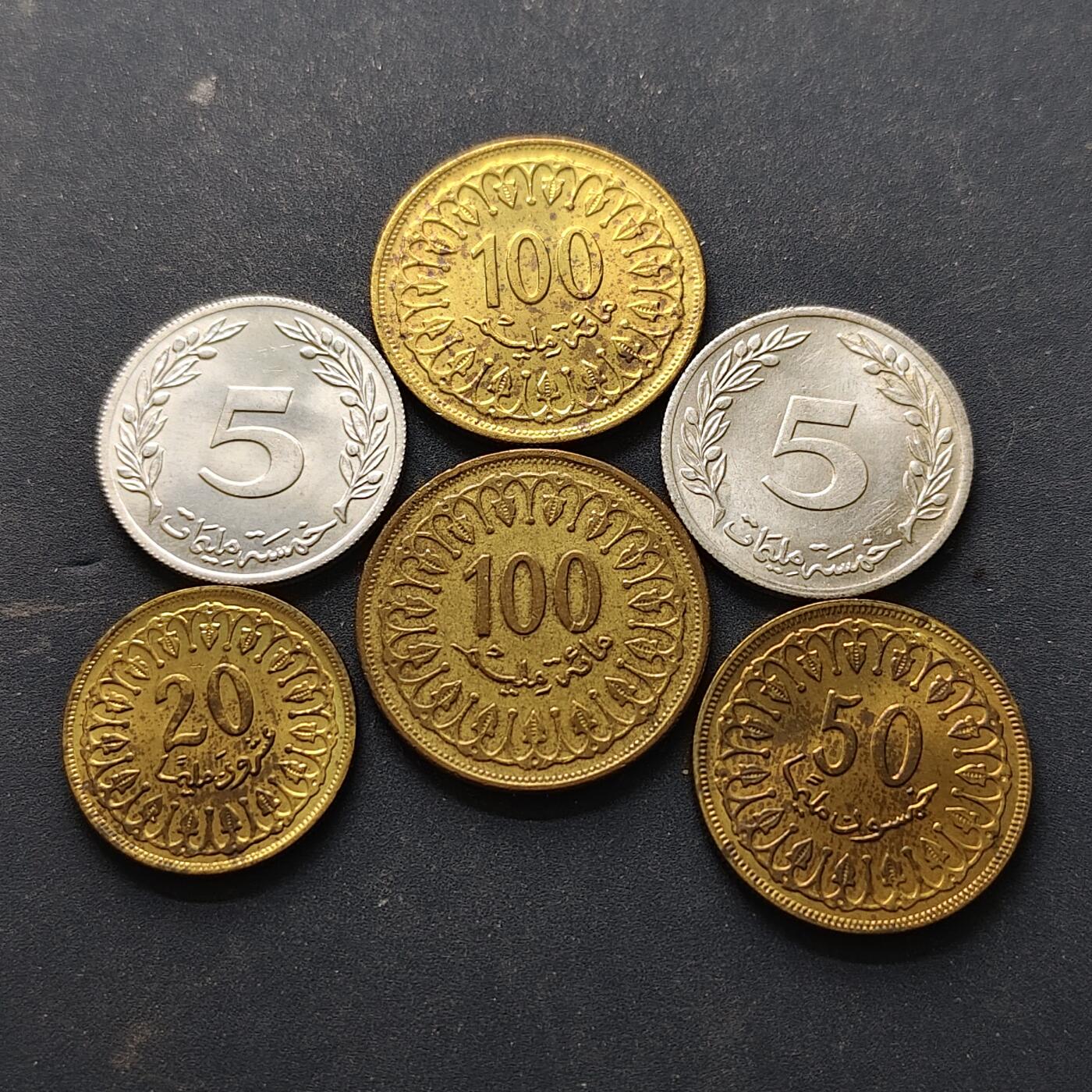 【全场包邮】纯粹捡漏拍514场 突尼斯1960-1993年散币6枚一组