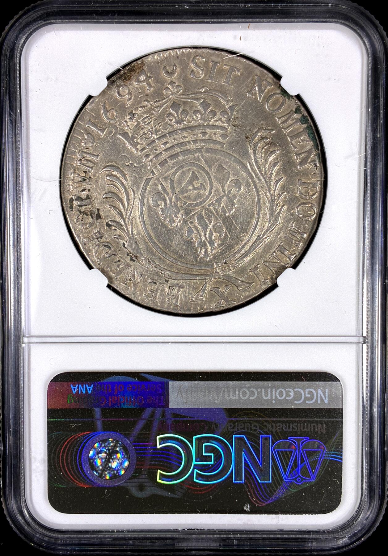 【雨安】【直播拍卖】【第0130期-评级币章】2026-03-28 周六 19:30 (金价981.33, 银价17.11) [评级法国] France 法国 1埃居 KM#0298 DAV-3813 (1693-1701) 路易十四 皇冠圆形纹章棕榈枝  NGC-XF