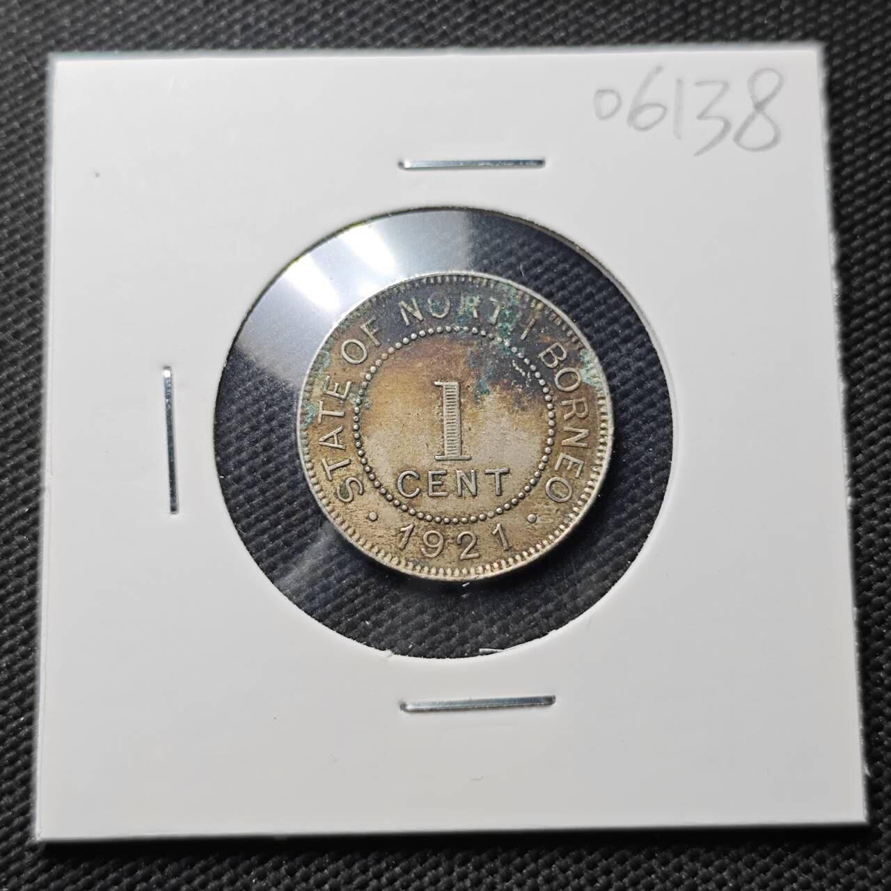 KK钱币收藏小铺  第406期 2月预留时间 周末发货  1921英属北婆罗洲1分镍币 人脸清楚