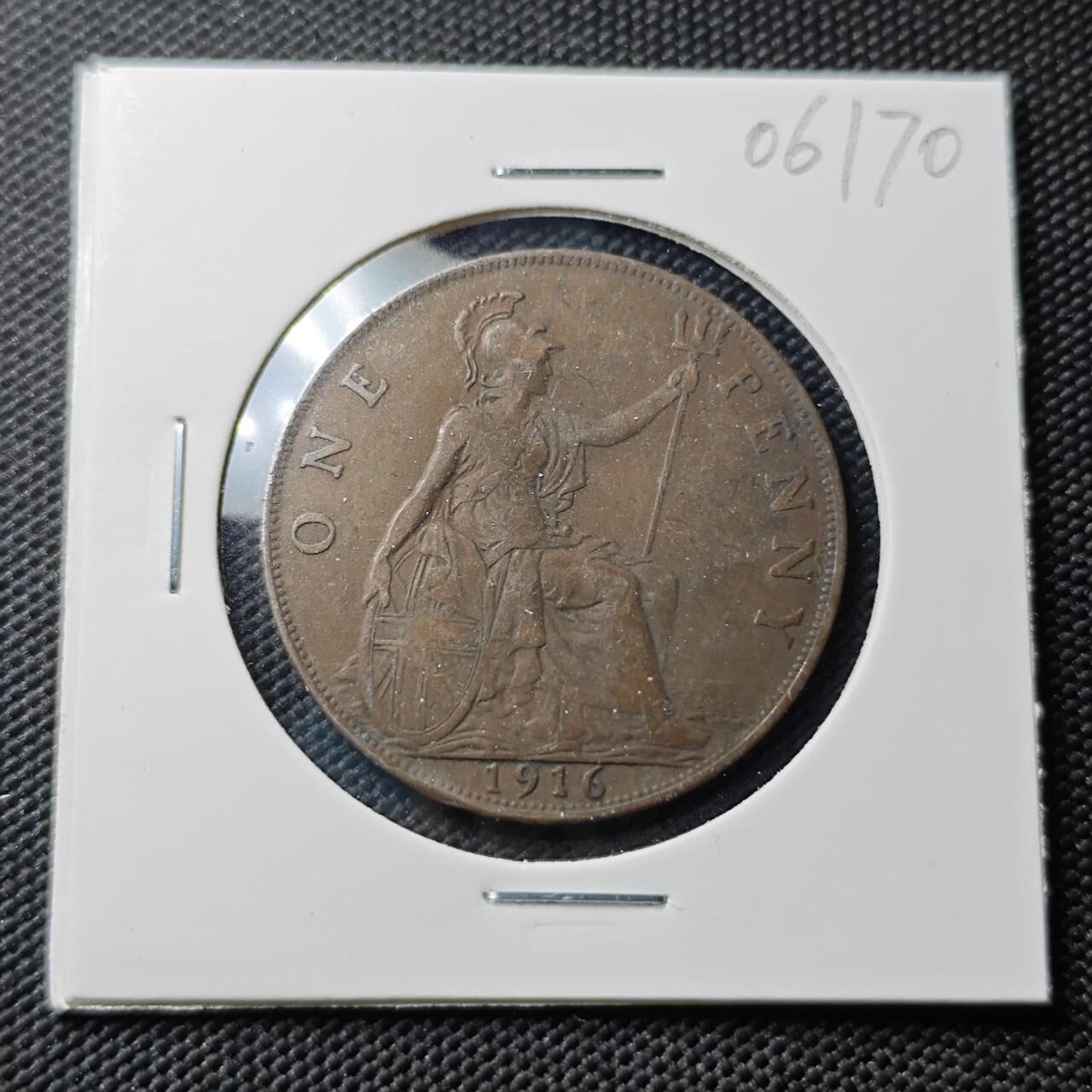 KK钱币收藏小铺  第406期 2月预留时间 周末发货 1916英国1便士铜币  