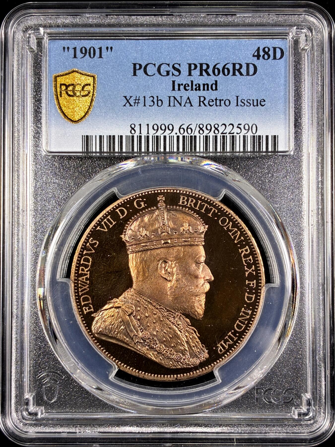 【雨安】【直播拍卖】【第0130期-评级币章】2026-03-28 周六 19:30 (金价981.33, 银价17.11) [评级欧洲] Ireland 爱尔兰 48D 1901年 爱德华七世 X#13b 精制 PCGS-PR66 精制币
