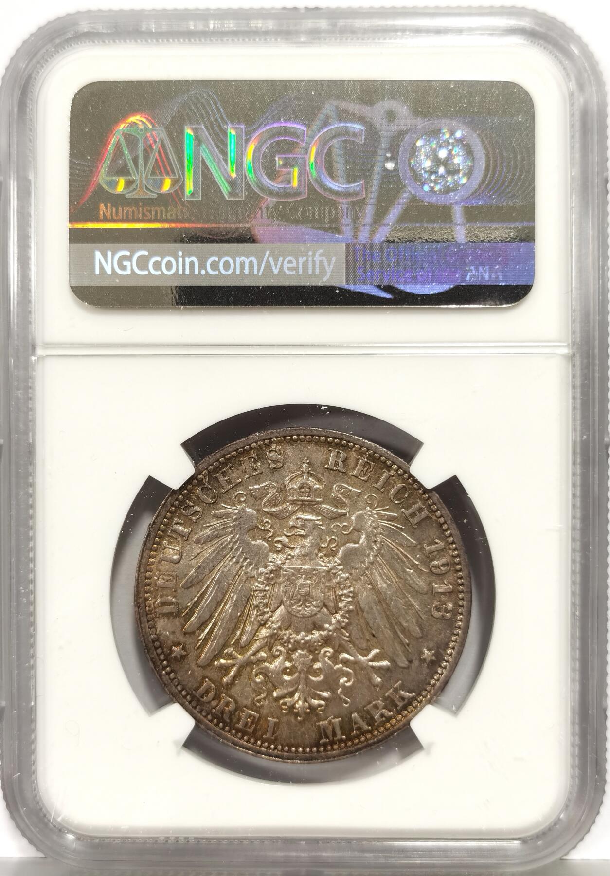 博洋堂“芳菲春韵”3月精品大拍专场暨第166期（全场包邮） NGC MS64 德国萨克森1913年建功碑3马克银币 自然环彩