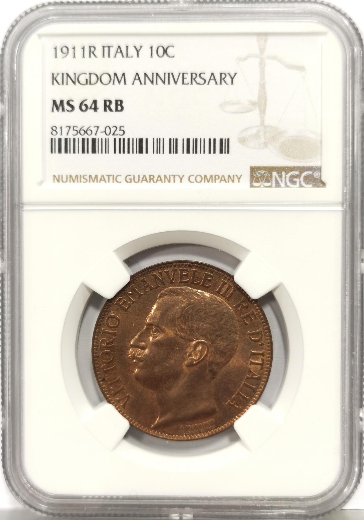 博洋堂“芳菲春韵”3月精品大拍专场暨第166期（全场包邮） NGC MS64RB 意大利1911年10分名誉品托奶铜币。该款高浮雕精美女神像引领历届拍卖高价。