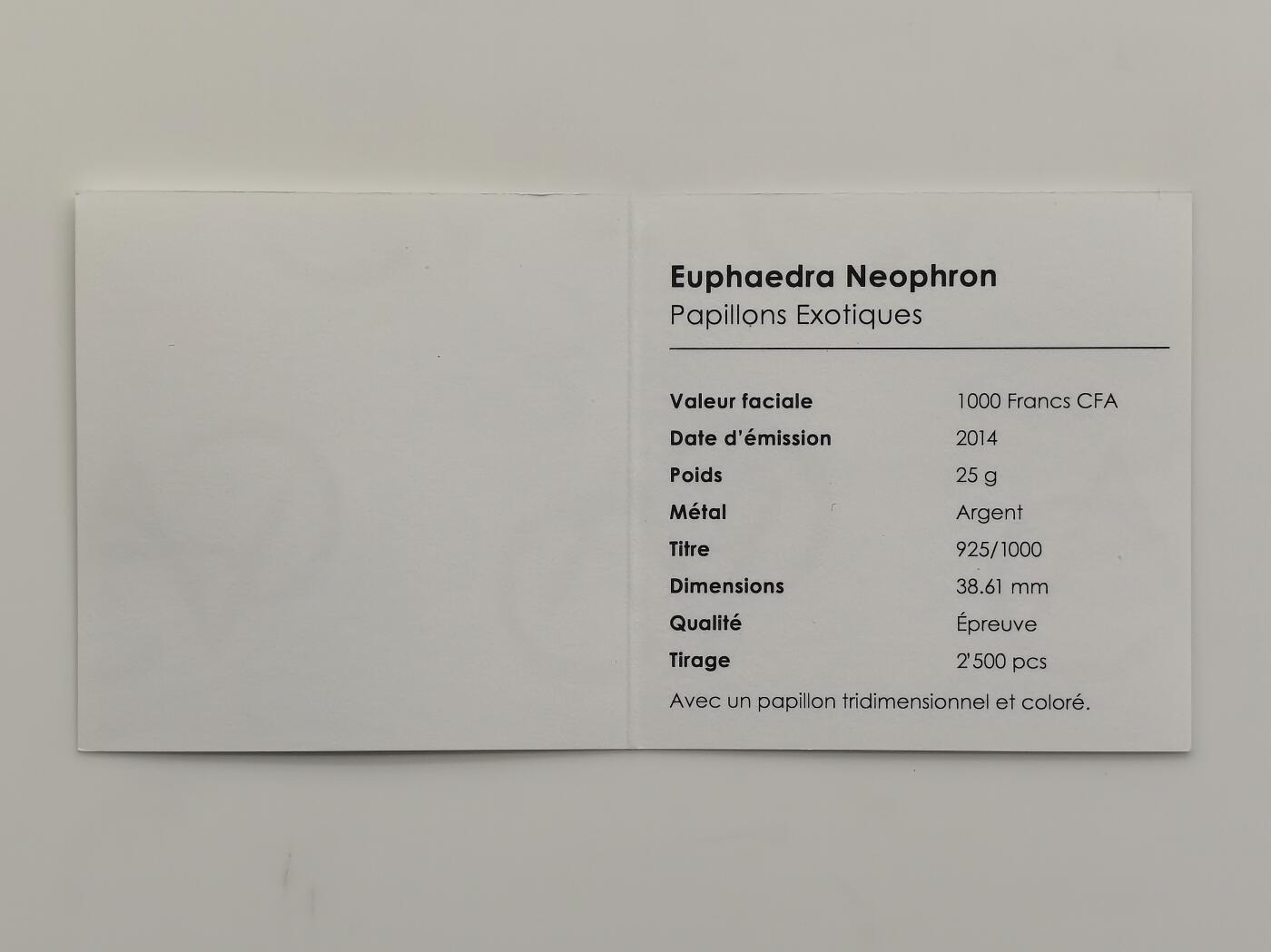 博洋堂“芳菲春韵”3月精品大拍专场暨第166期（全场包邮） 中非2014年1000中非法郎精制银币 异域彩蝶-黄带栎蛱蝶（带3D彩蝶模型） 25克925银 发行量：2500 带证