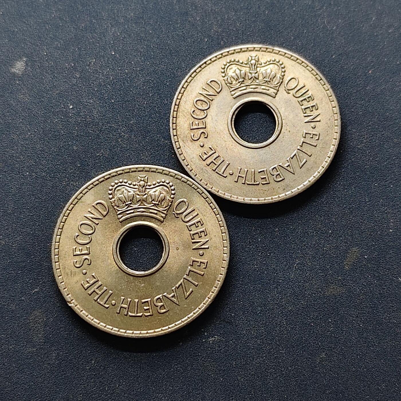 【全场包邮】纯粹捡漏拍514场 斐济1959年UNC品相1便士2枚一组