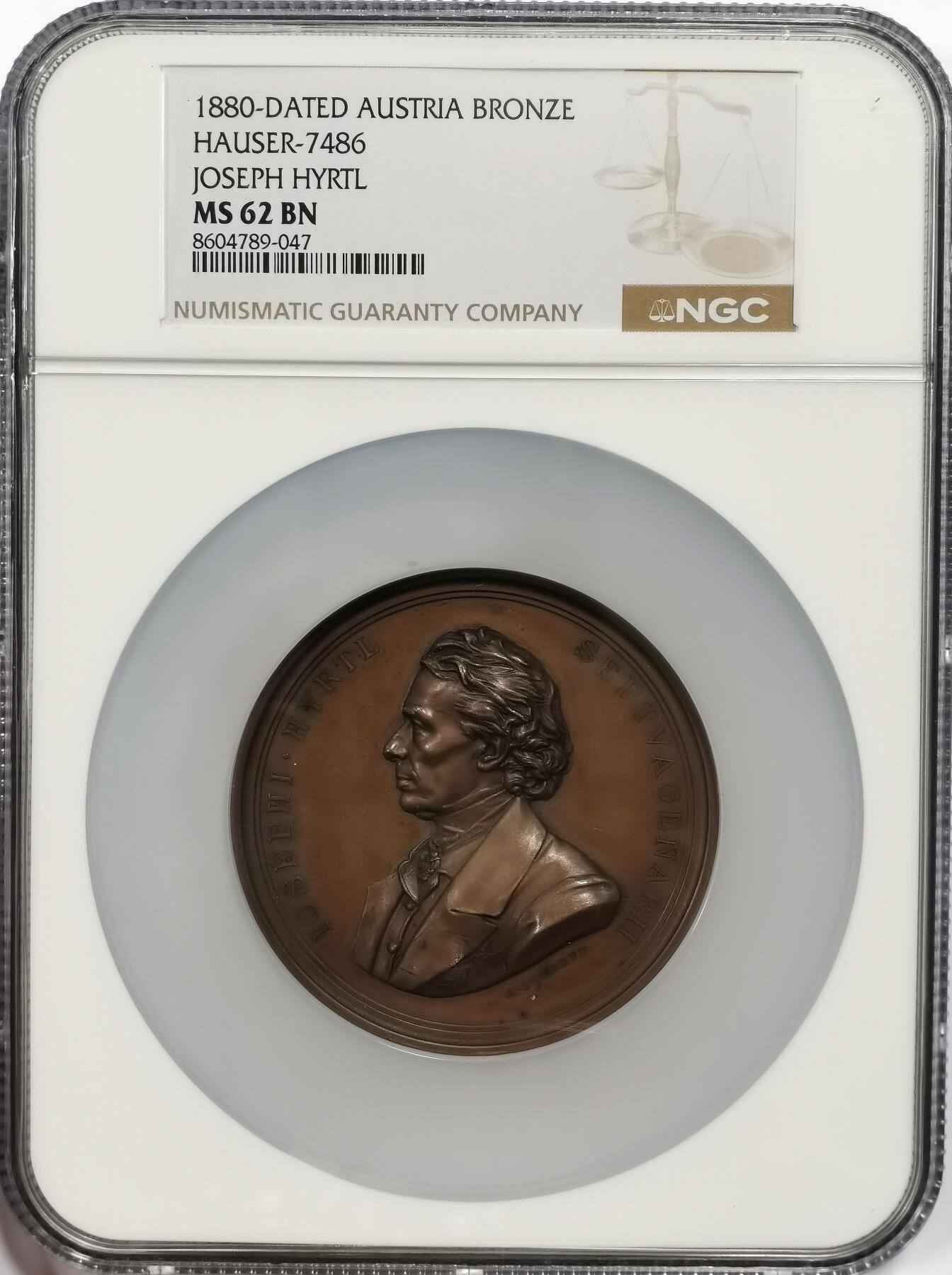博洋堂“芳菲春韵”3月精品大拍专场暨第166期（全场包邮） NGC MS62BN 奥地利1880年约瑟夫·赫特尔诞辰70周年纪念大铜章