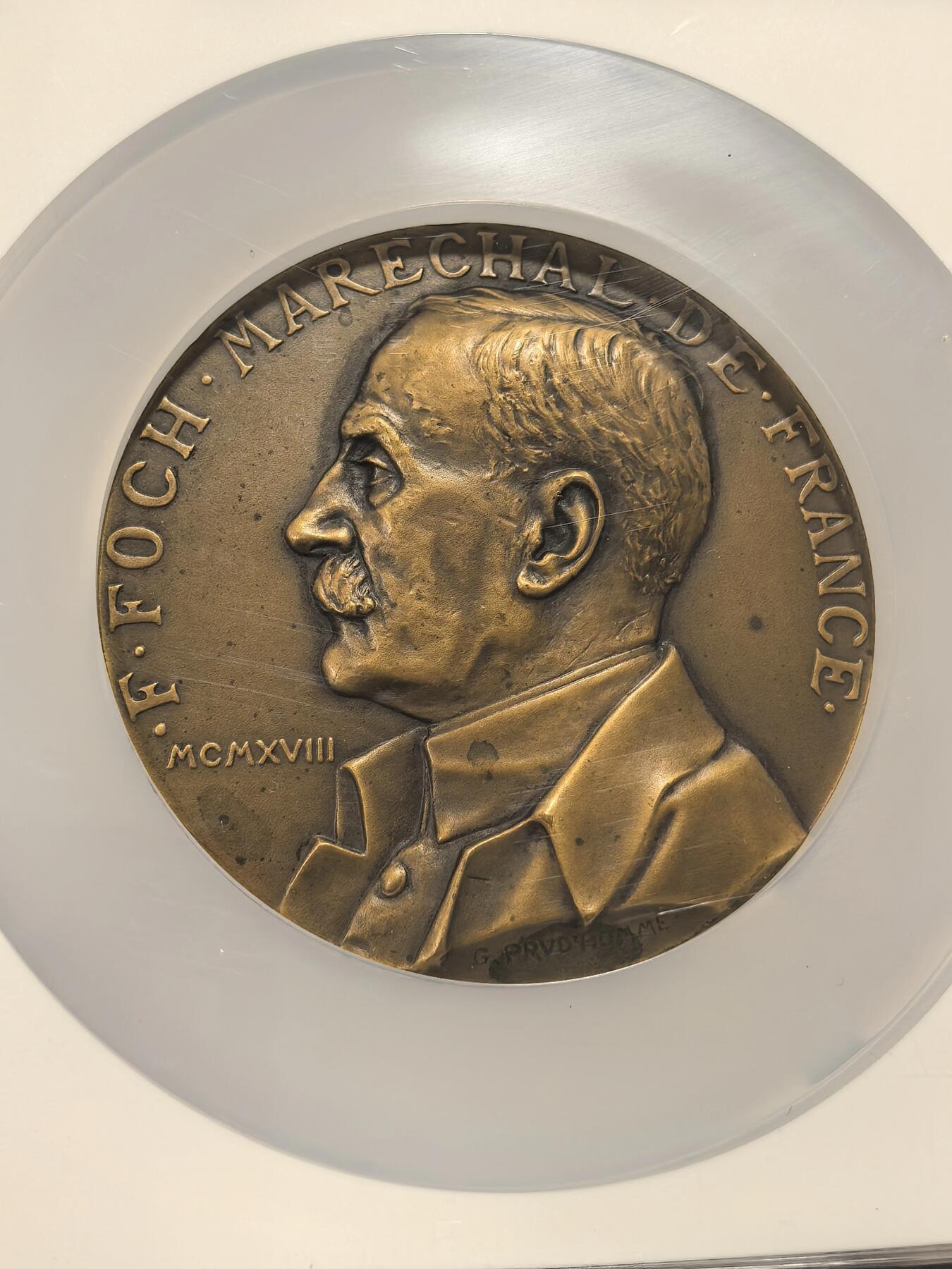 博洋堂“芳菲春韵”3月精品大拍专场暨第166期（全场包邮） NGC MS64BN 法国1918年雷通德停战协定纪念大铜章，68mm，用以纪念第一次世界大战结束时的重大历史事件——贡比涅森林停战协定的签署